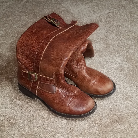 Mia Shoes - MIA Cognac Distressed Leather Boots Mia Shoes - MIA Cognac Distressed Leather Boots